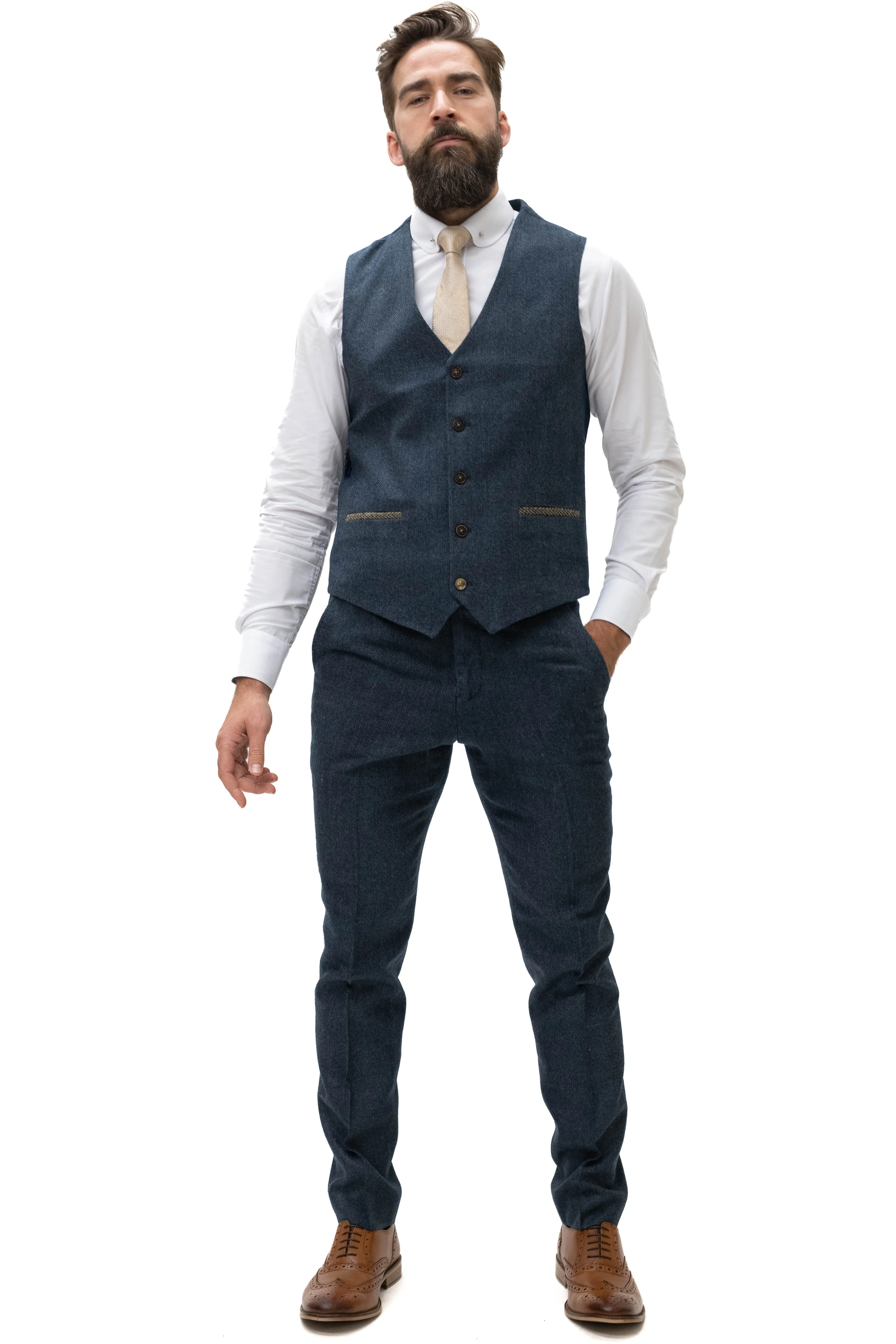 Fratelli Navy Tweed Herringbone Waistcoat
