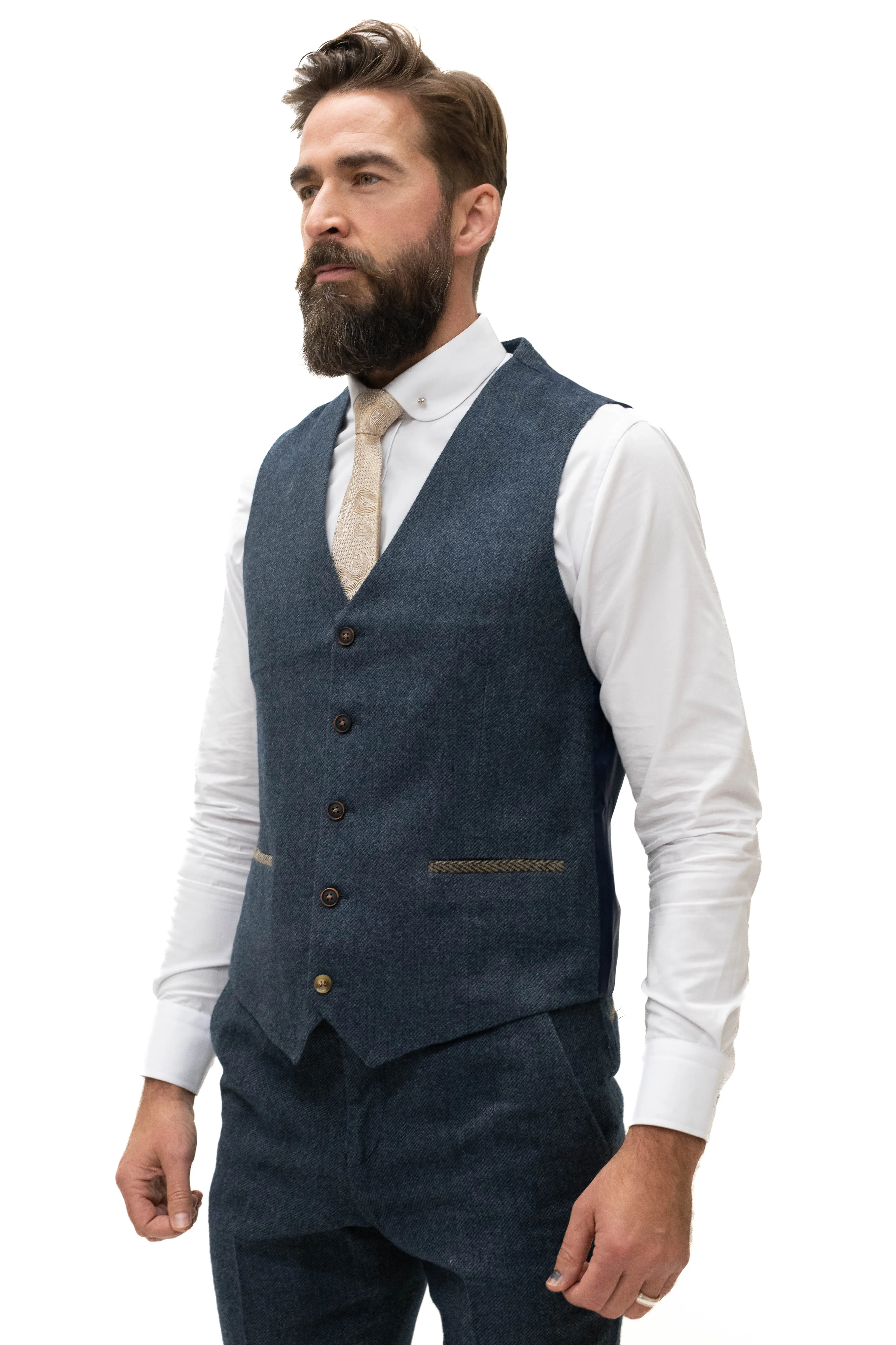 Fratelli Navy Tweed Herringbone Waistcoat