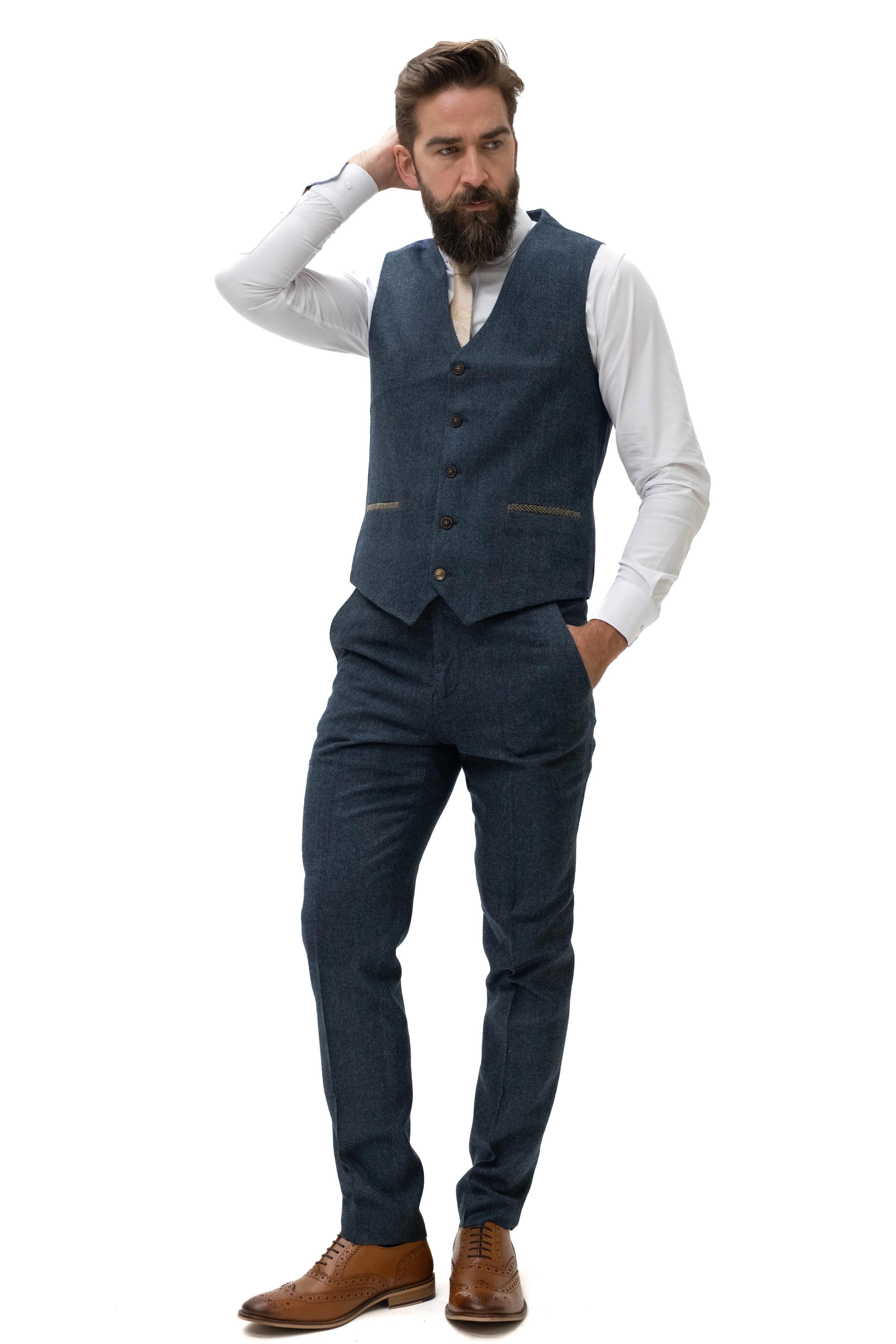 Fratelli Navy Tweed Herringbone Waistcoat