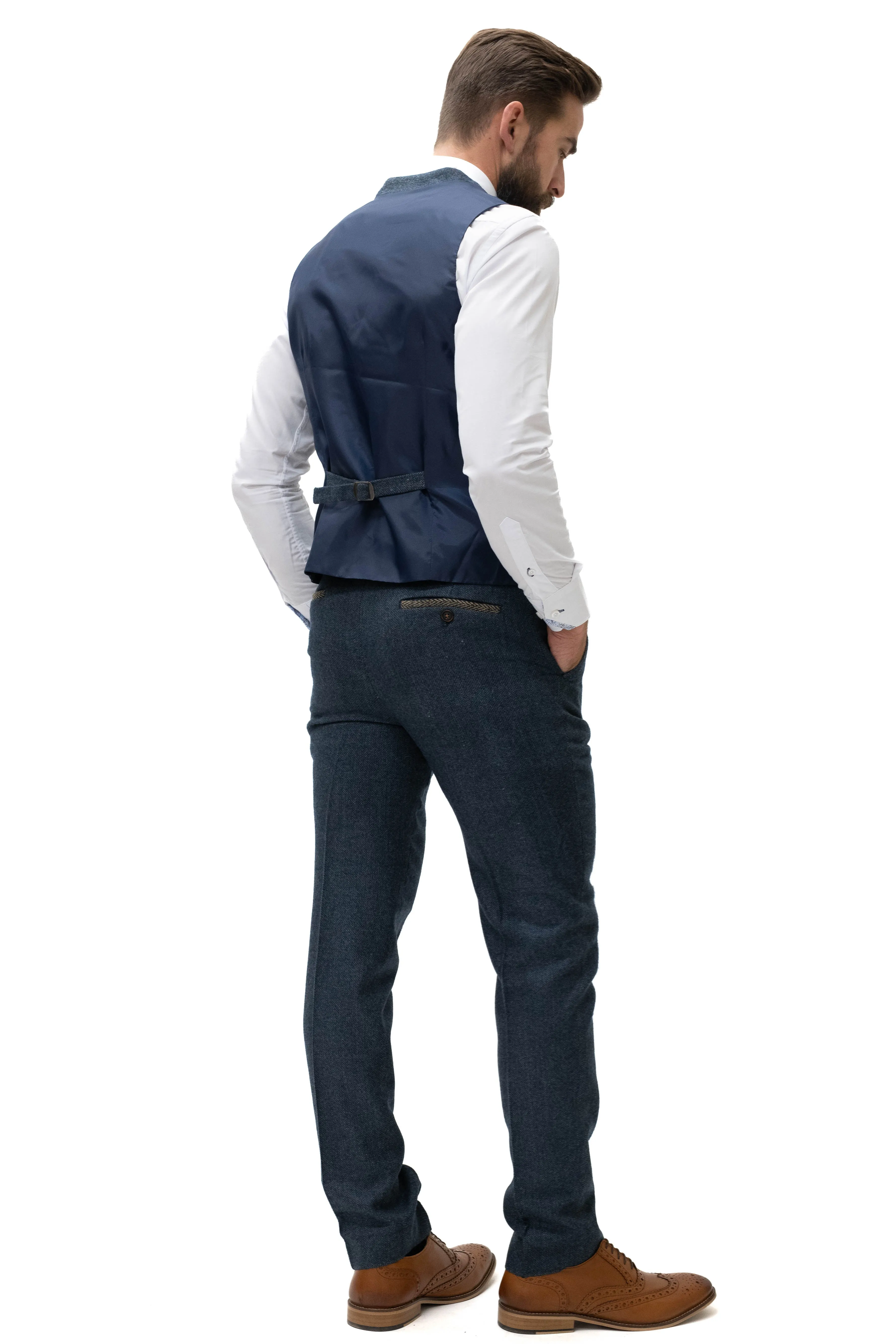 Fratelli Navy Tweed Herringbone Waistcoat