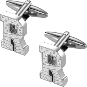 HAWSON Initial Cufflinks for Men with USA Flag Design, Classic Silver Cuff Links with Letter Monogram Suits Shirt Studs for Wedding Party