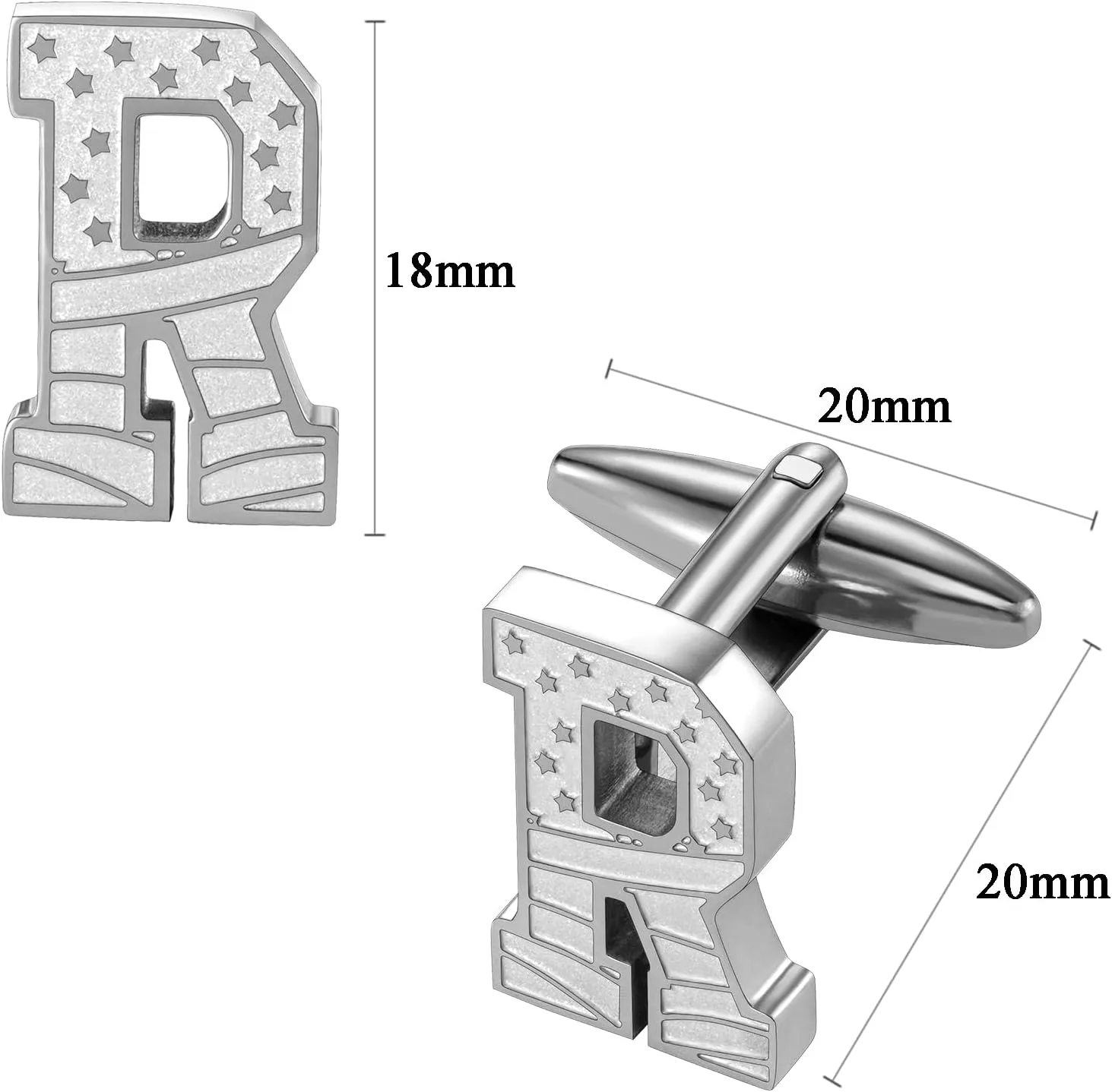 HAWSON Initial Cufflinks for Men with USA Flag Design, Classic Silver Cuff Links with Letter Monogram Suits Shirt Studs for Wedding Party