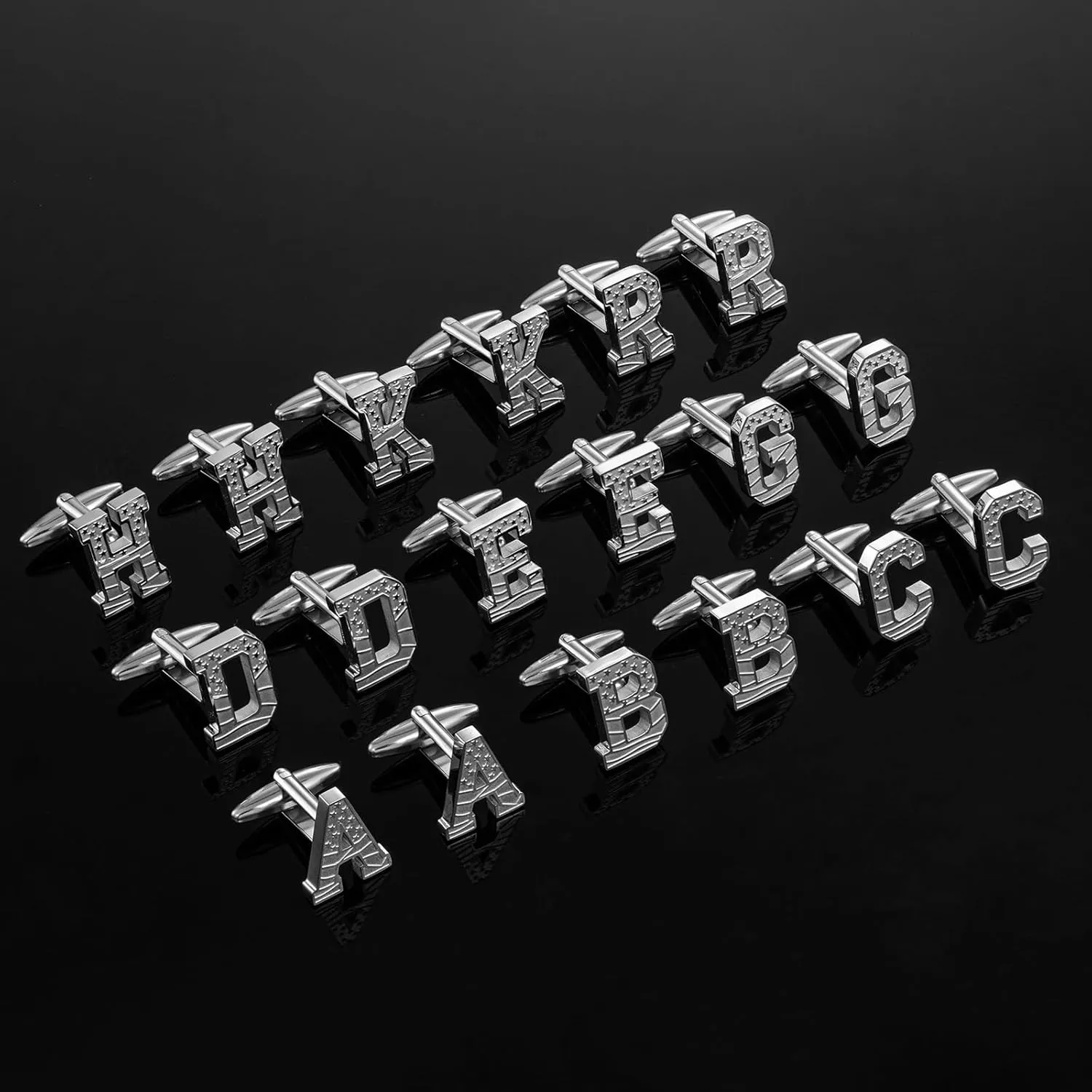 HAWSON Initial Cufflinks for Men with USA Flag Design, Classic Silver Cuff Links with Letter Monogram Suits Shirt Studs for Wedding Party