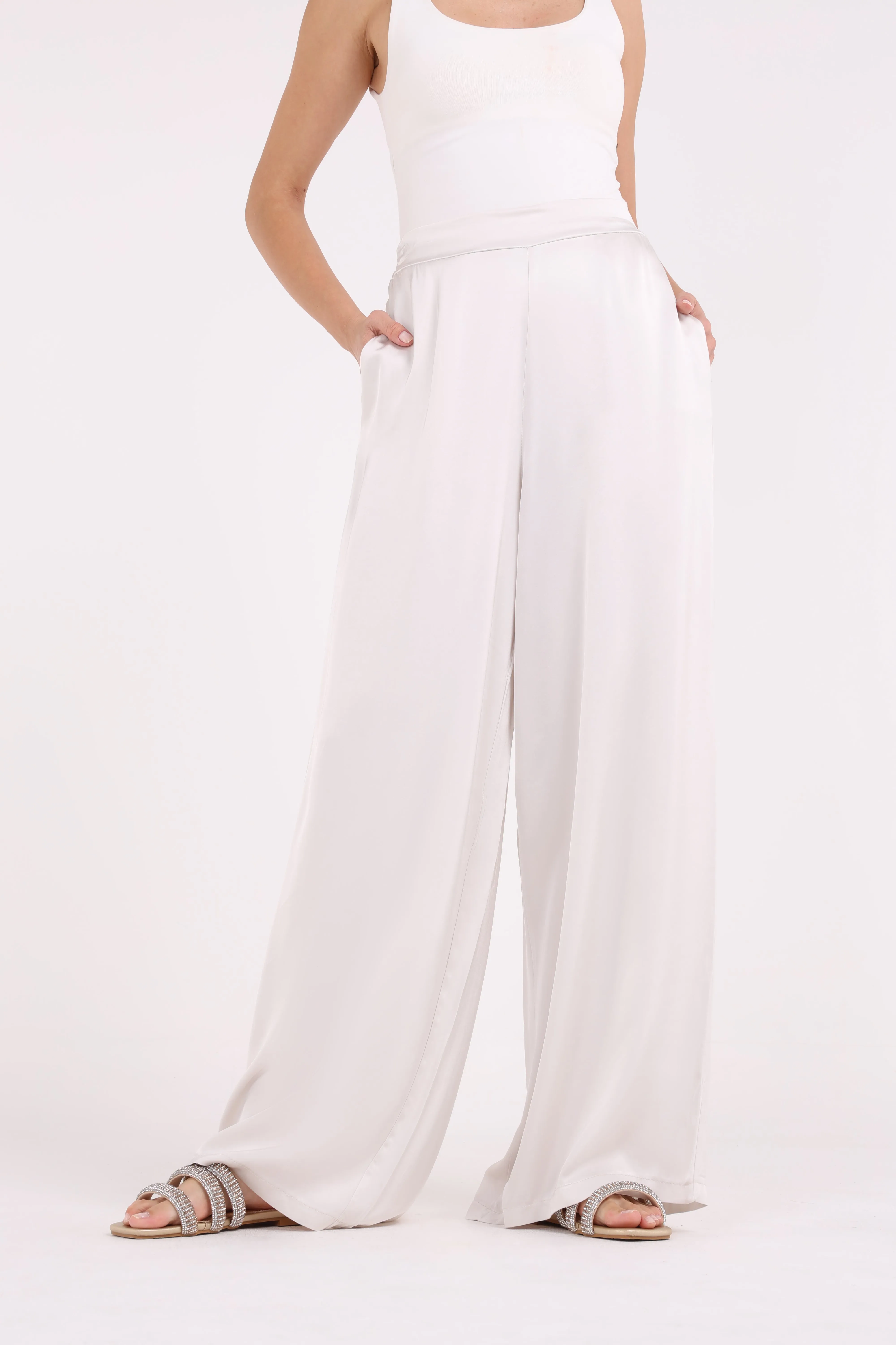 High Waisted Solid Wide Leg Trouser