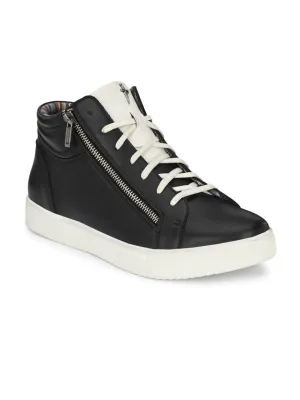 HITZSN_7 Men's Black Leather Casual Lace-Up Boots