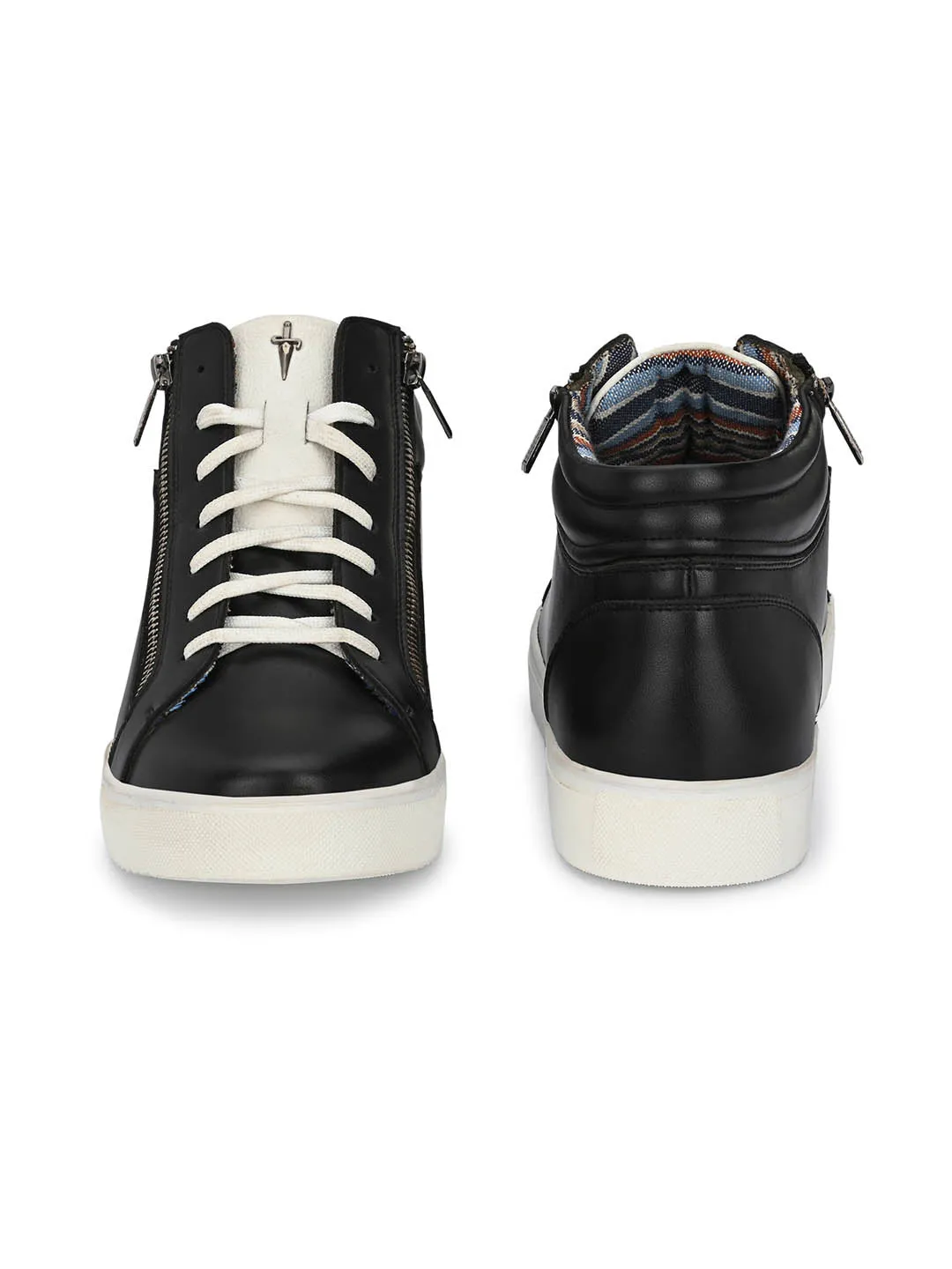 HITZSN_7 Men's Black Leather Casual Lace-Up Boots