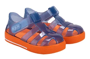 Igor Boy's Star BiColor Sandal - Marino/Naranja