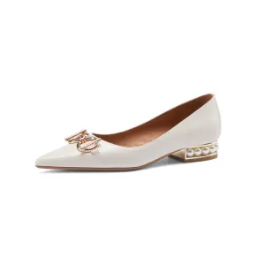 Janae Beige Flats with Pearls and Gold Chain