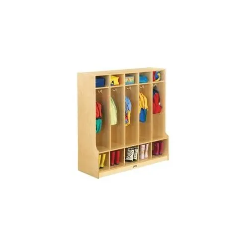 Jonti-Craft 5 Section Step Coat Locker - 50.5" Height x 48" Width x 17.5" Depth - Floor - White, Wood Grain - Baltic Birch Plywood - 1Each