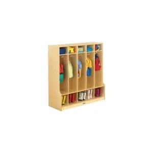 Jonti-Craft 5 Section Step Coat Locker - 50.5" Height x 48" Width x 17.5" Depth - Floor - White, Wood Grain - Baltic Birch Plywood - 1Each
