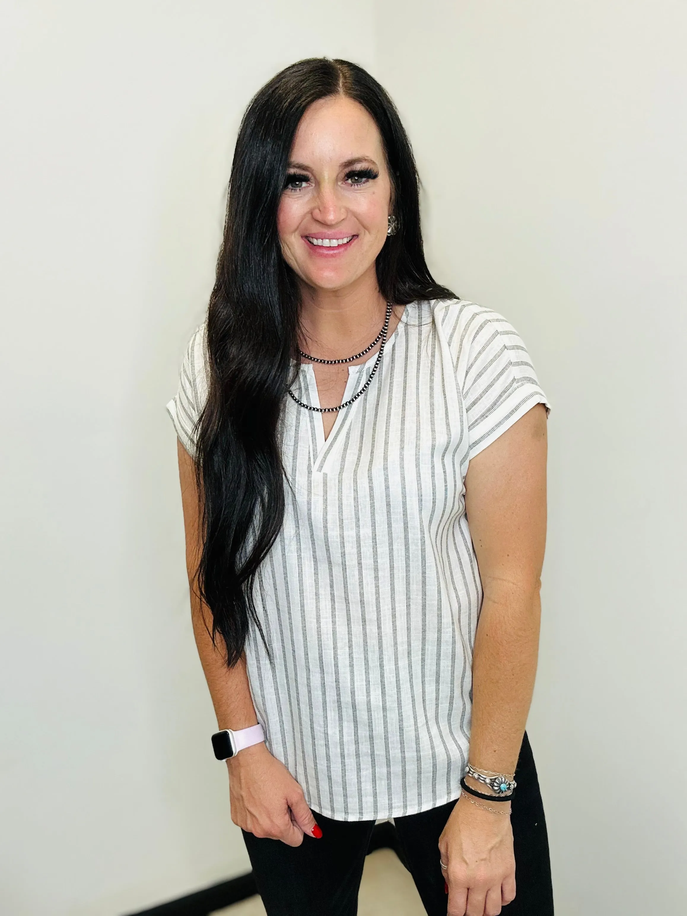 Kolby Black and White Striped Top