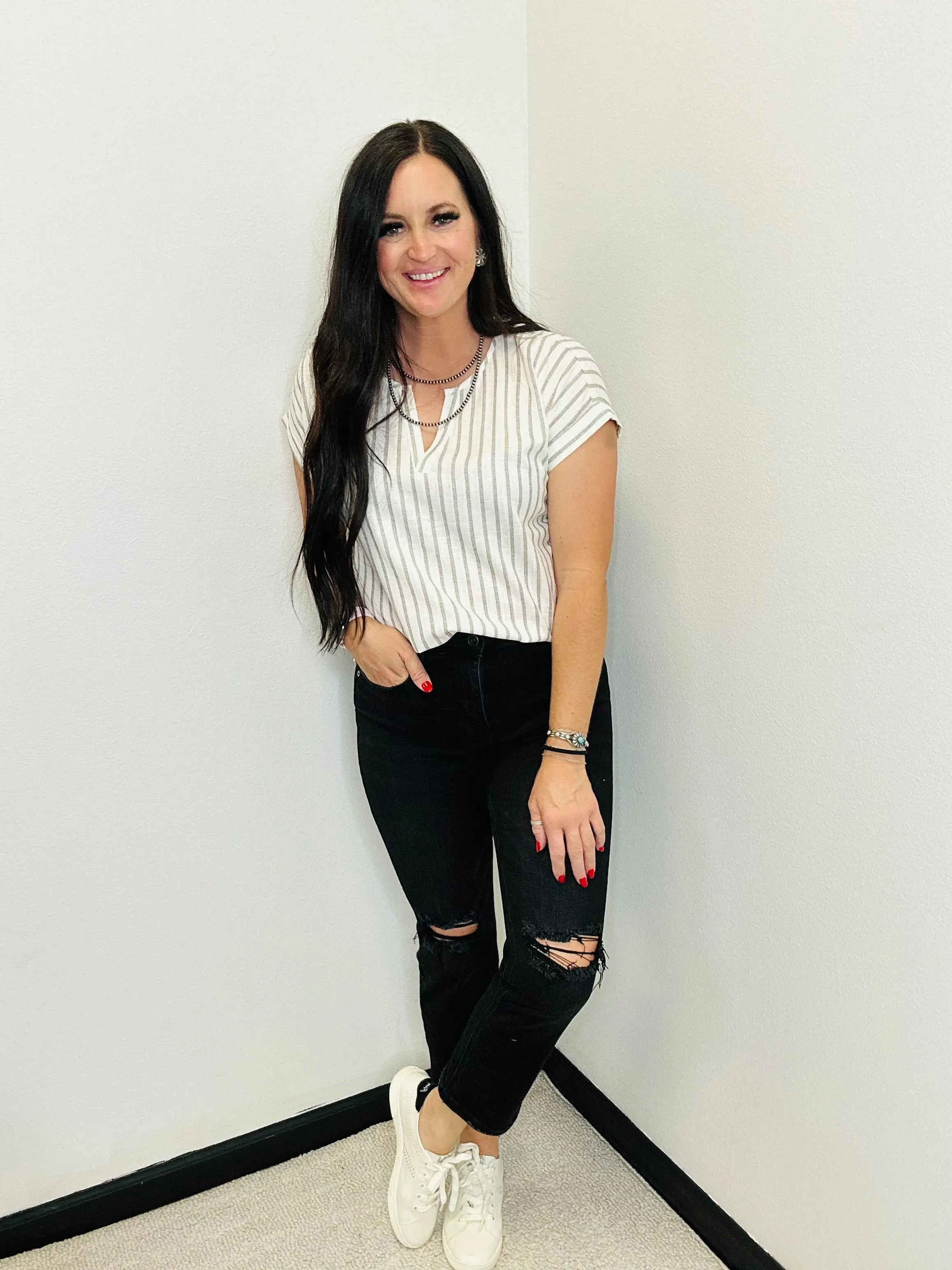 Kolby Black and White Striped Top