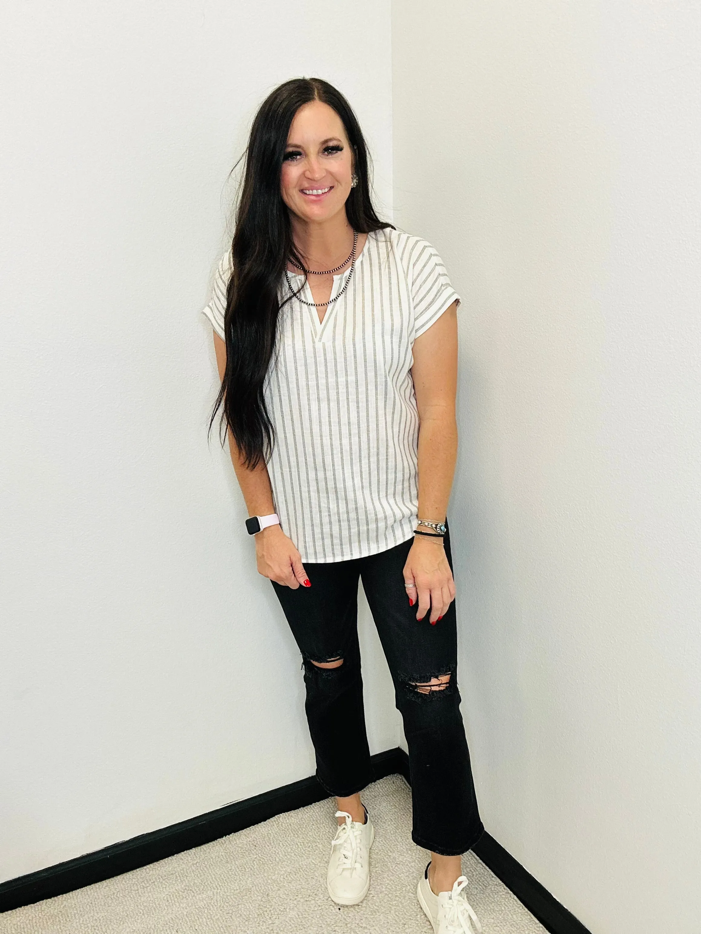 Kolby Black and White Striped Top
