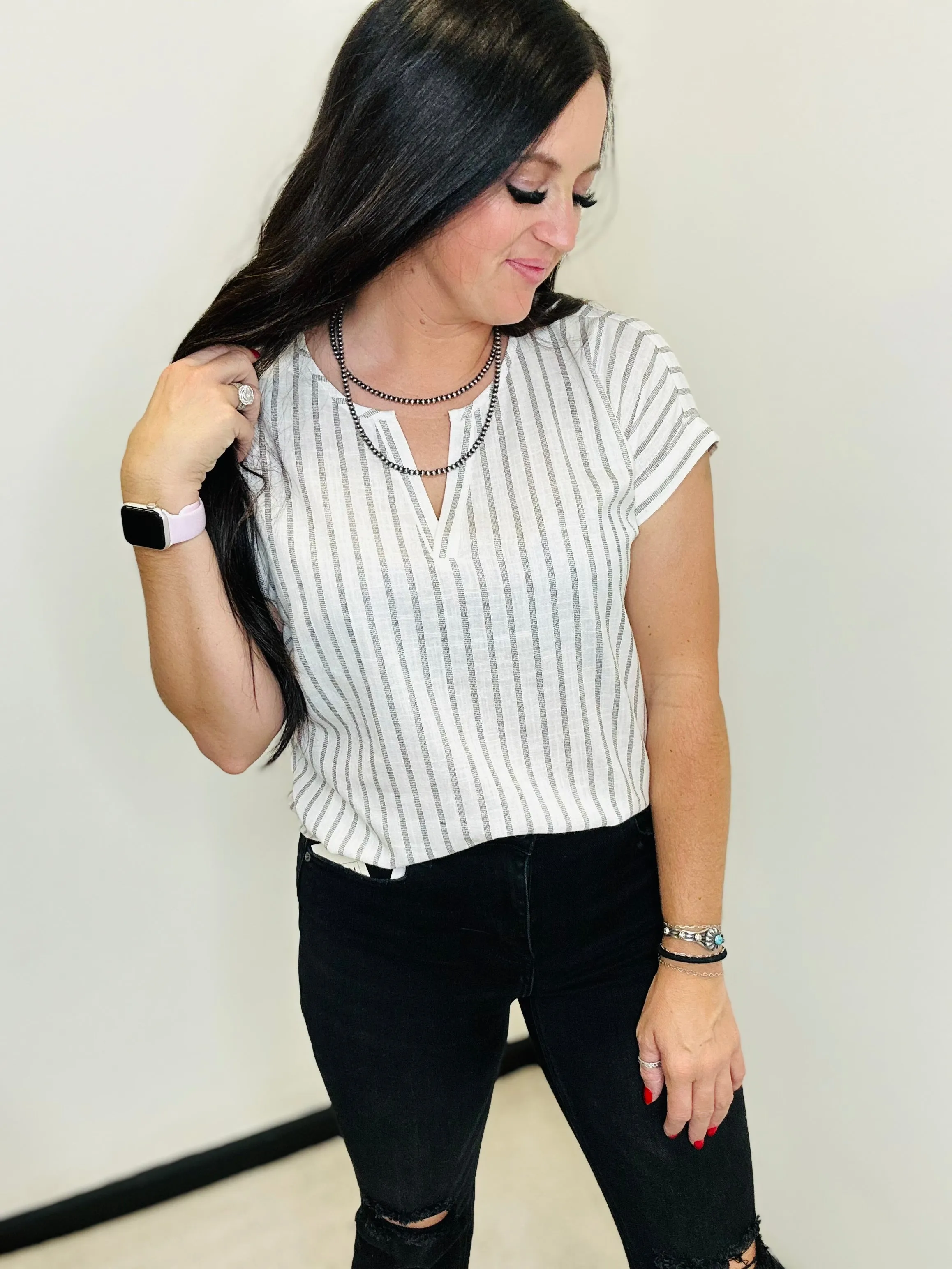 Kolby Black and White Striped Top