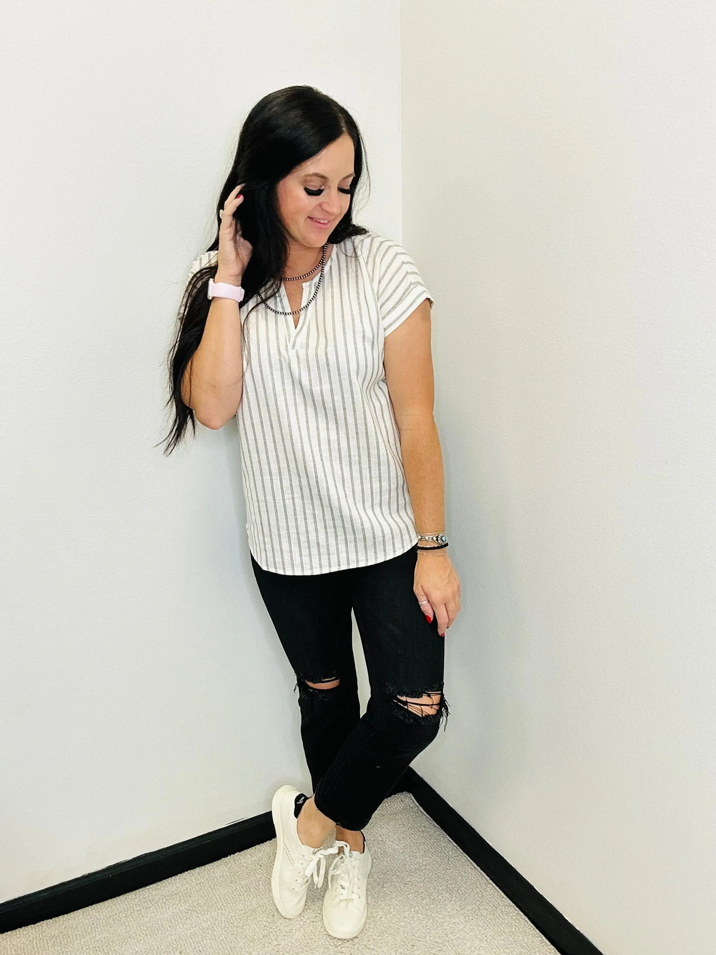 Kolby Black and White Striped Top