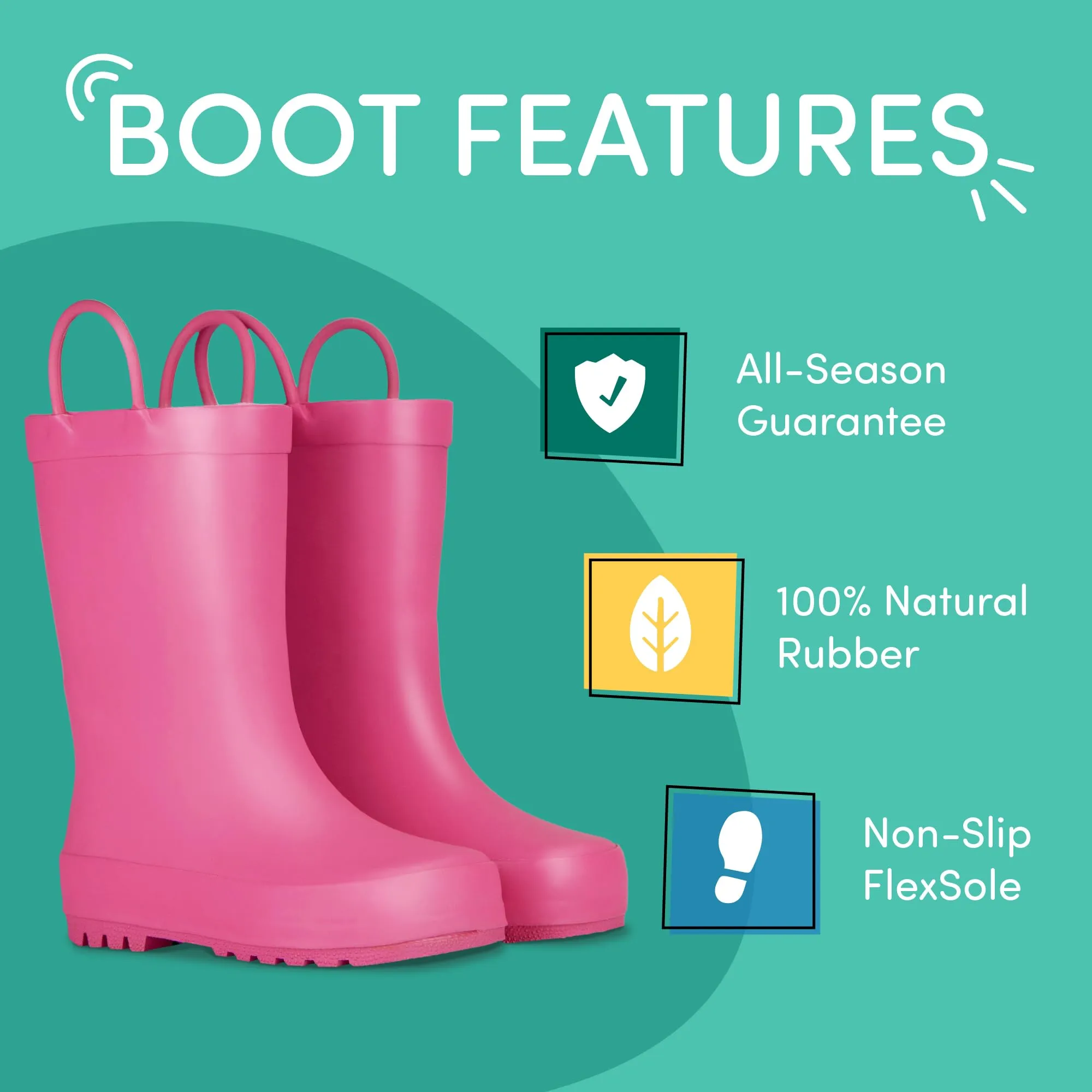 Lone Cone Elementary Collection - Premium Natural Rubber Rain Boots with Matte Finish for Toddlers and Kids, Bubblegum Pink, Toddler 9