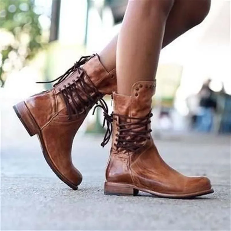 Marceline™ - Vintage Leather Lace-Up Boots