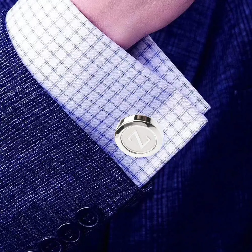 Mens Cufflinks and Studs Tuxedo Shirts Business Wedding Initials Alphabet A-Z Gift Set
