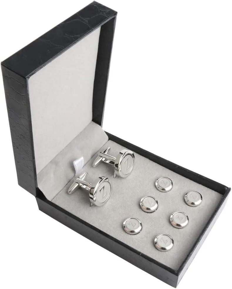 Mens Cufflinks and Studs Tuxedo Shirts Business Wedding Initials Alphabet A-Z Gift Set