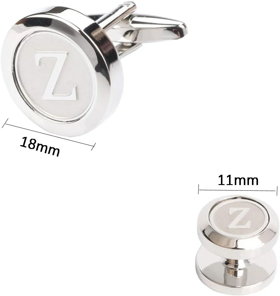 Mens Cufflinks and Studs Tuxedo Shirts Business Wedding Initials Alphabet A-Z Gift Set