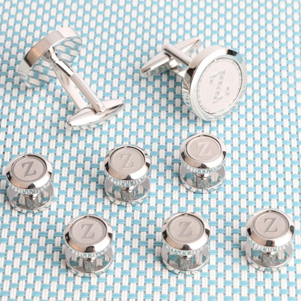 Mens Cufflinks and Studs Tuxedo Shirts Business Wedding Initials Alphabet A-Z Gift Set