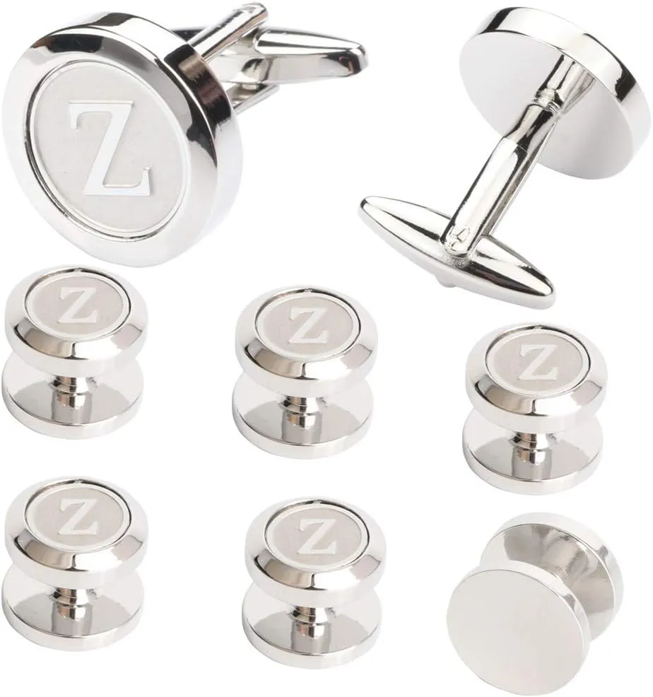 Mens Cufflinks and Studs Tuxedo Shirts Business Wedding Initials Alphabet A-Z Gift Set