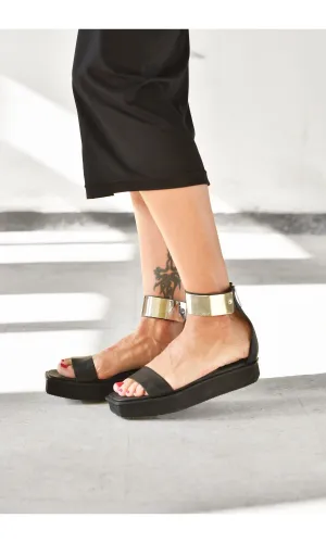 Metal Plate Ankle Strap Sandals