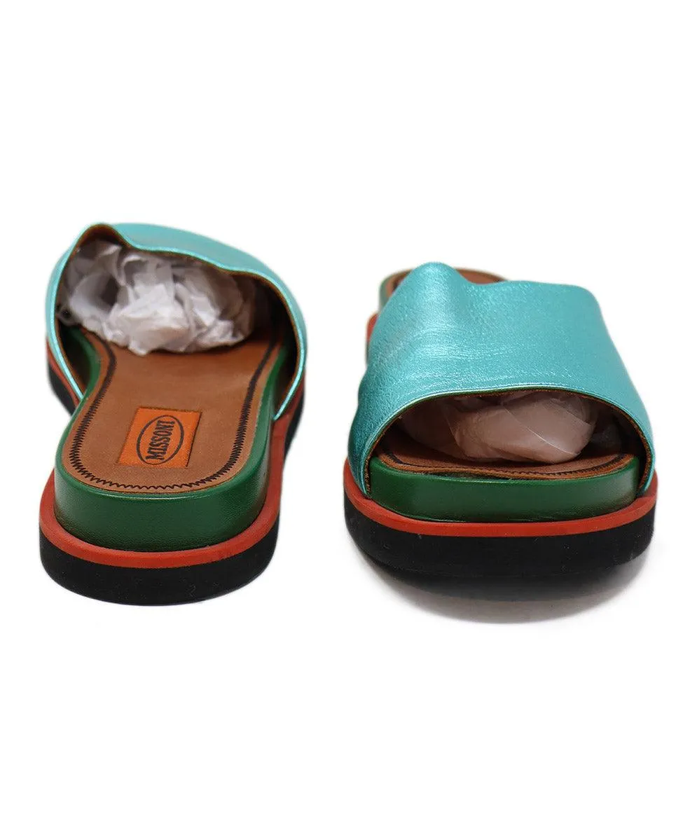 Missoni Metallic Teal Leather Sandals sz 8
