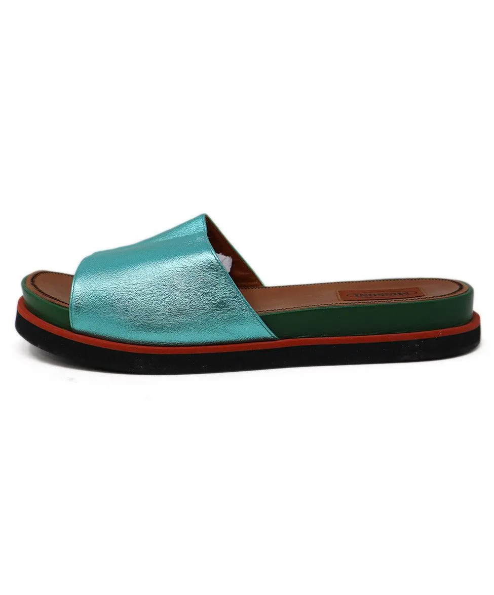Missoni Metallic Teal Leather Sandals sz 8