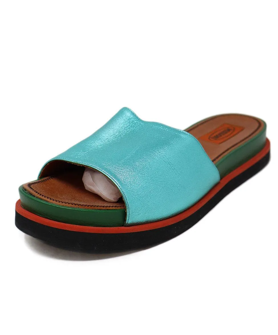 Missoni Metallic Teal Leather Sandals sz 8