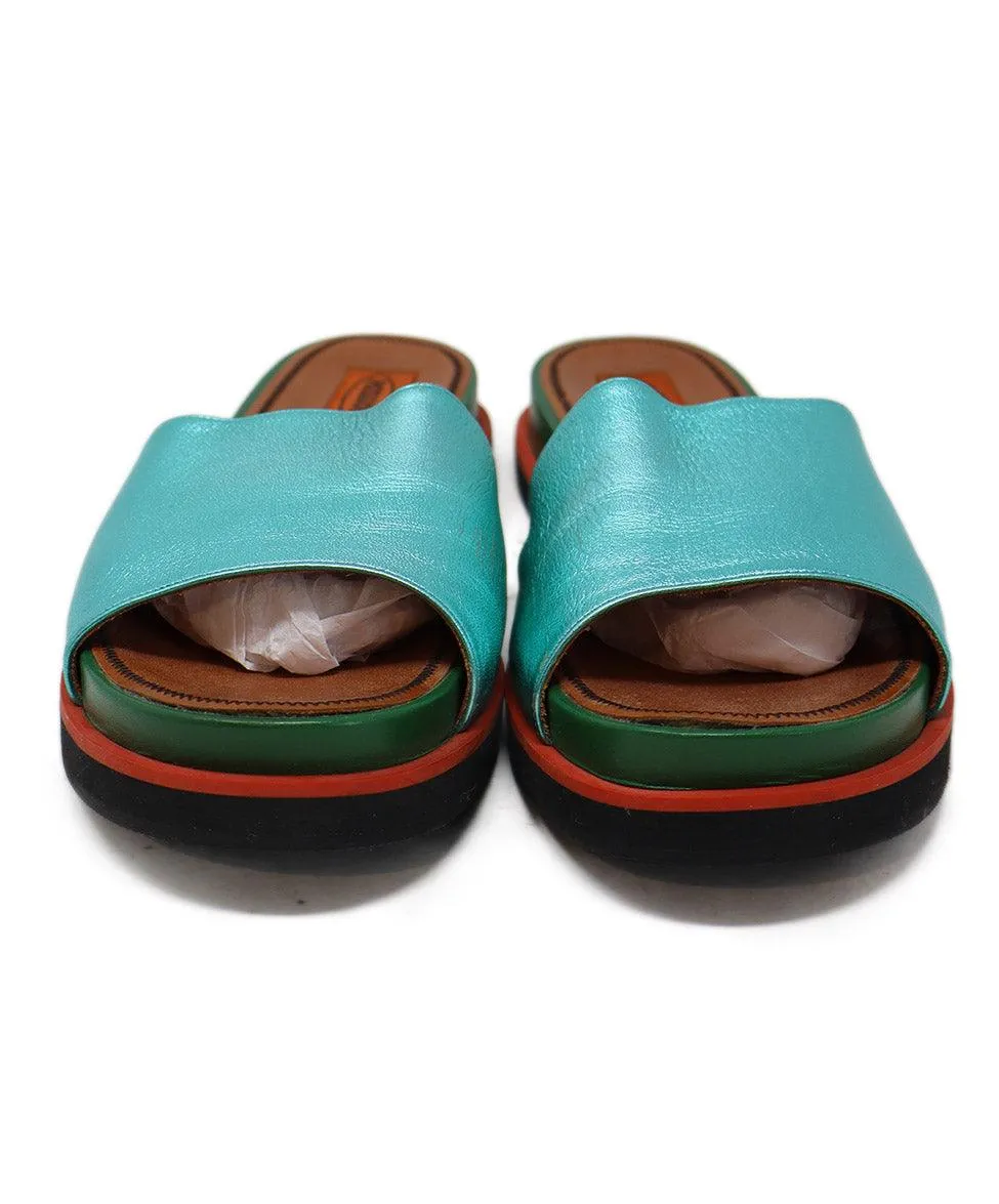Missoni Metallic Teal Leather Sandals sz 8