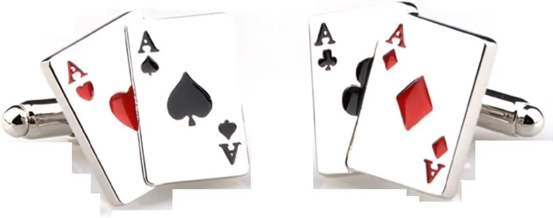 MRCUFF Aces 4 Four Playing Cards Poker Gambling Casino Pair Cufflinks in a Presentation Gift Box & Polishing Cloth