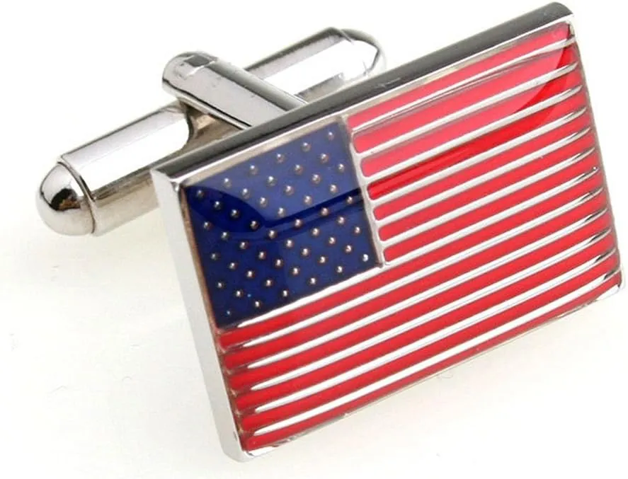 MRCUFF American Flag USA America Pair Cufflinks in a Presentation Gift Box & Polishing Cloth