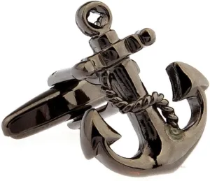 MRCUFF Anchor USN Black Pair of Cufflinks in a Presentation Gift Box & Polishing Cloth