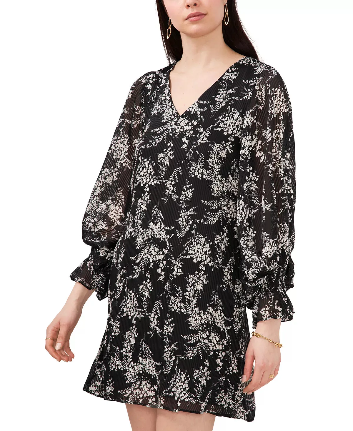 MSK Floral-Print Chiffon Shift Dress