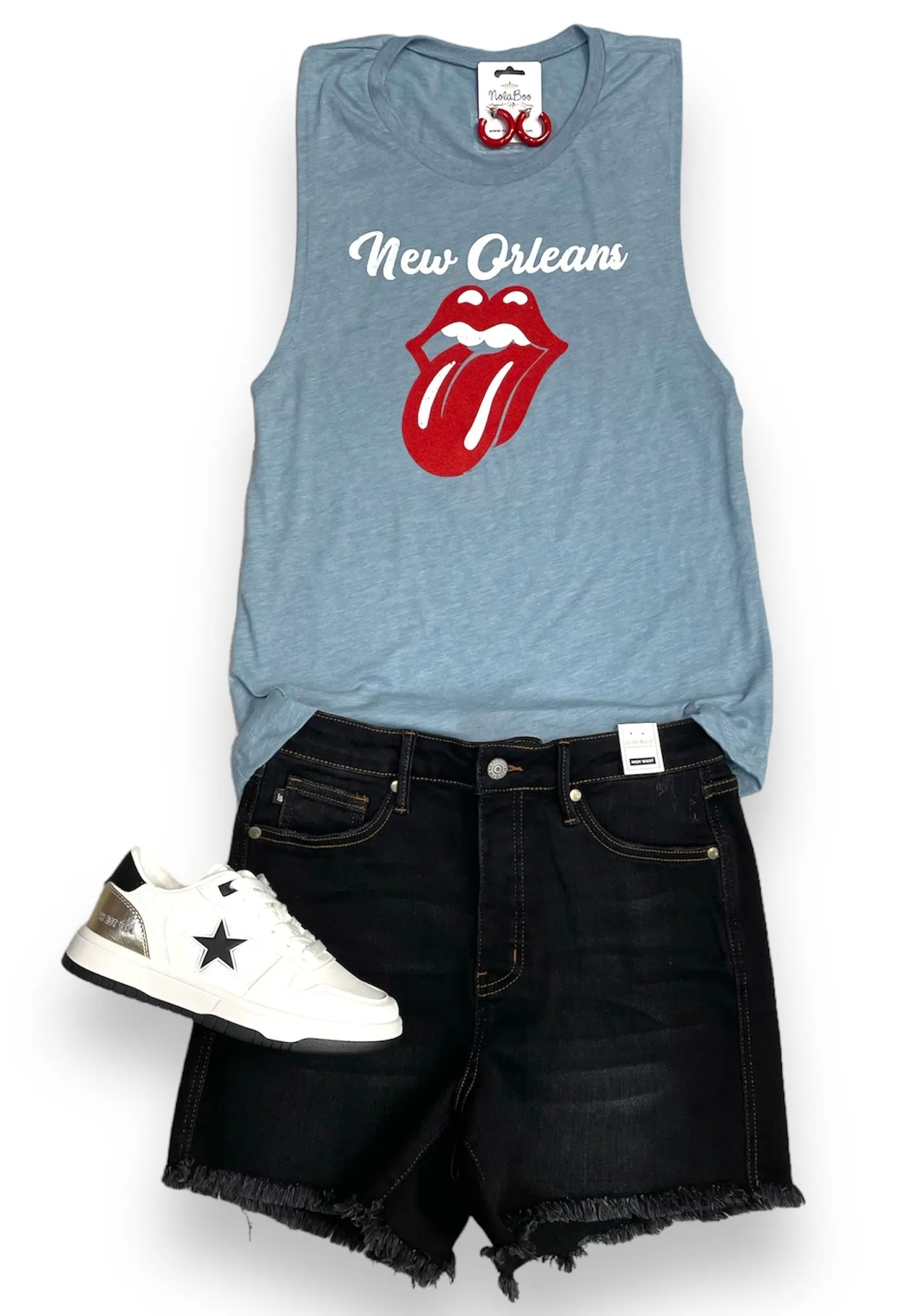 New Orleans Lips Sleeveless Tank In Denim Blue
