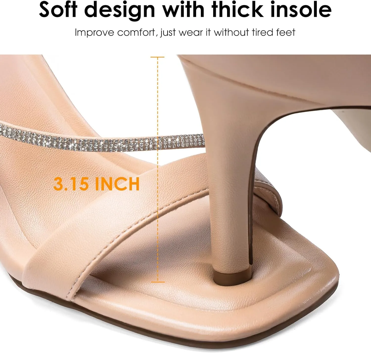 Pasuot Strappy Heels for Women - Open Square Toe Sparkly Stiletto Heel, Rhinestone Straps High Heeled Sandals for Party Prom Homecoming Office Wear, Gold Silver Black Nude, Not for Wide Feet