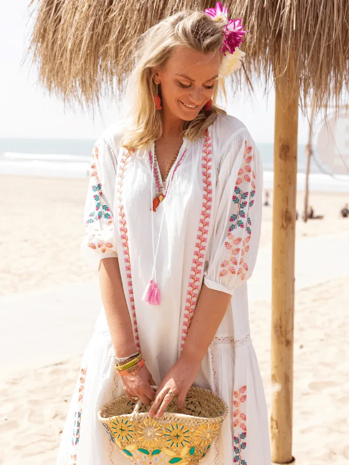 Place Du Soleil White Embroidered Dress S24 305