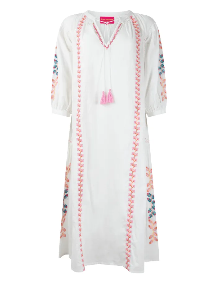 Place Du Soleil White Embroidered Dress S24 305