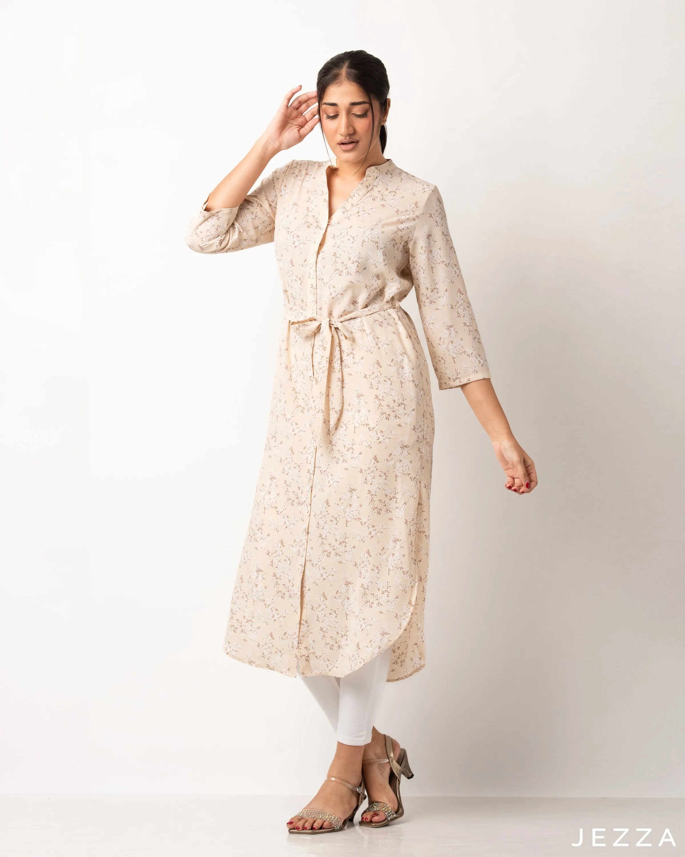 Polyester Midi Length Top With Tie Up Belt 57752