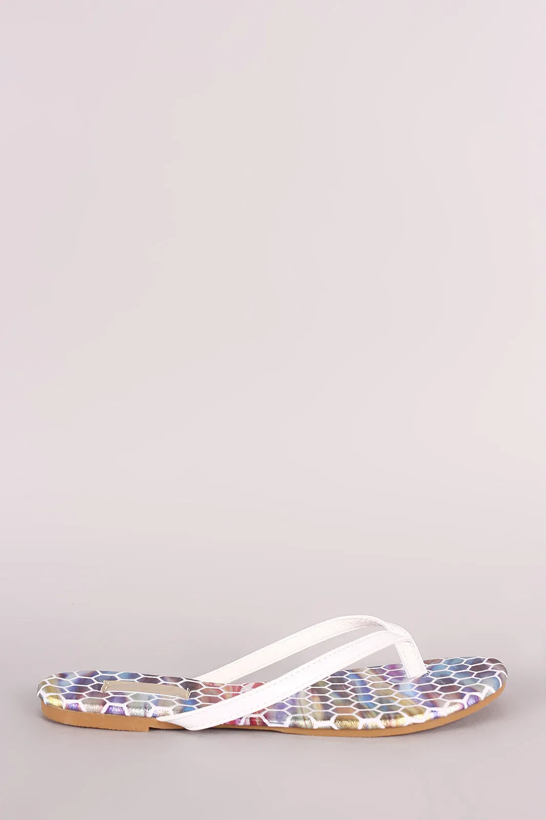 Qupid Honeycomb Print Thong Flat Sandal