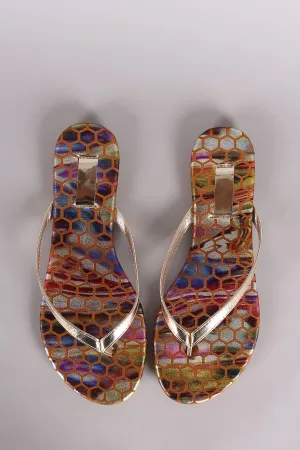 Qupid Honeycomb Print Thong Flat Sandal