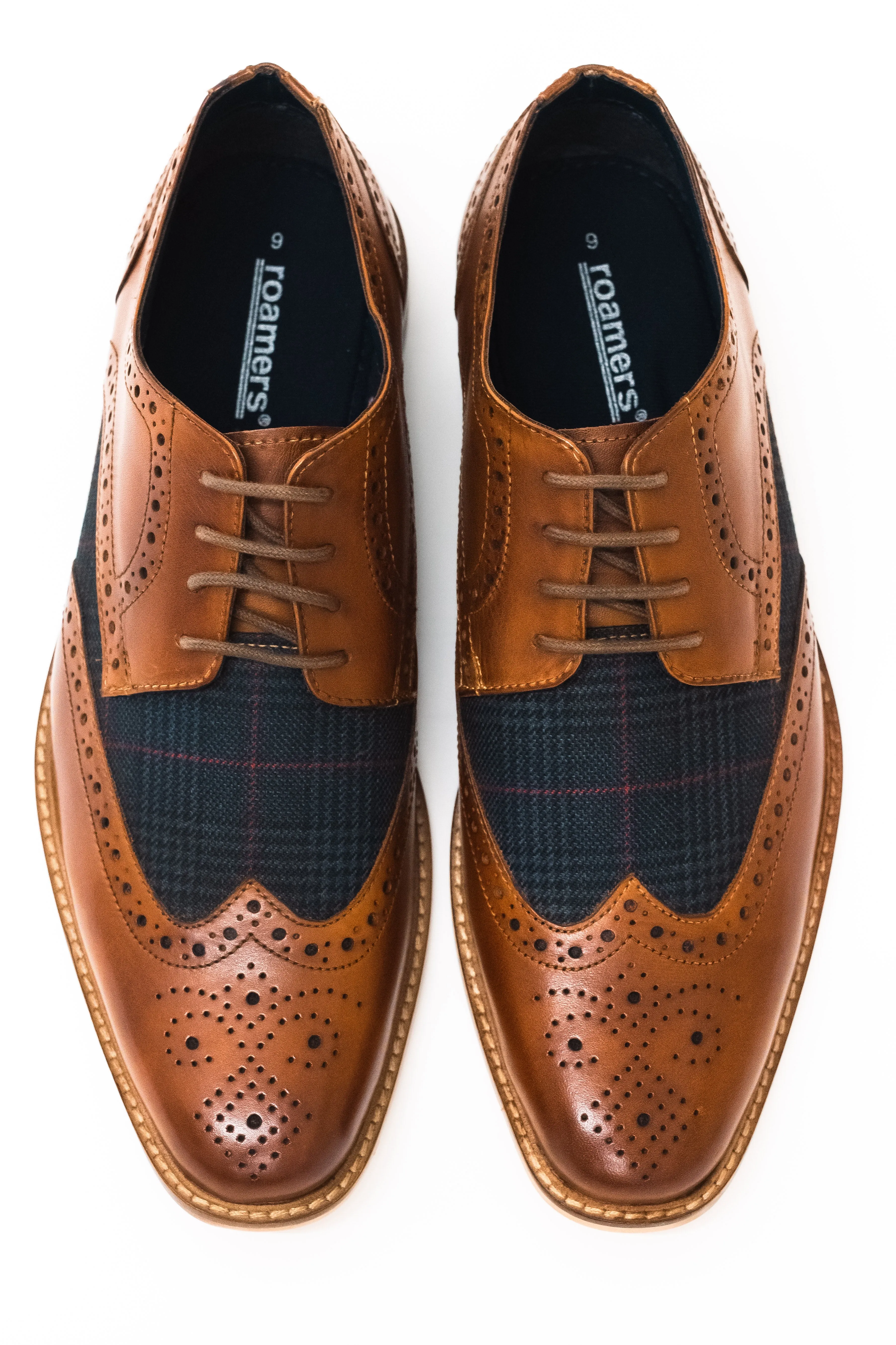 Roamers Tan With Navy Check Contrast Brogues