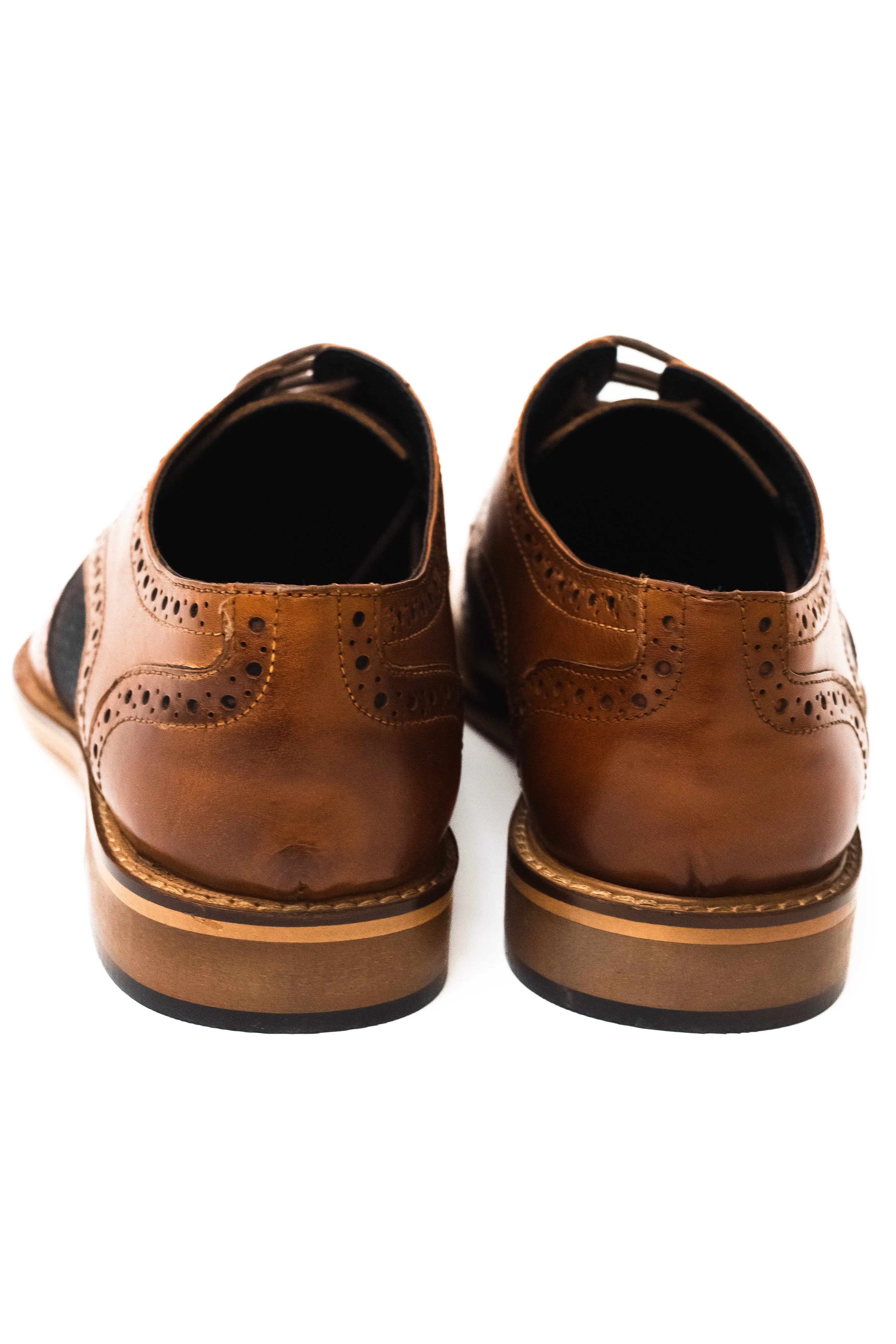 Roamers Tan With Navy Check Contrast Brogues