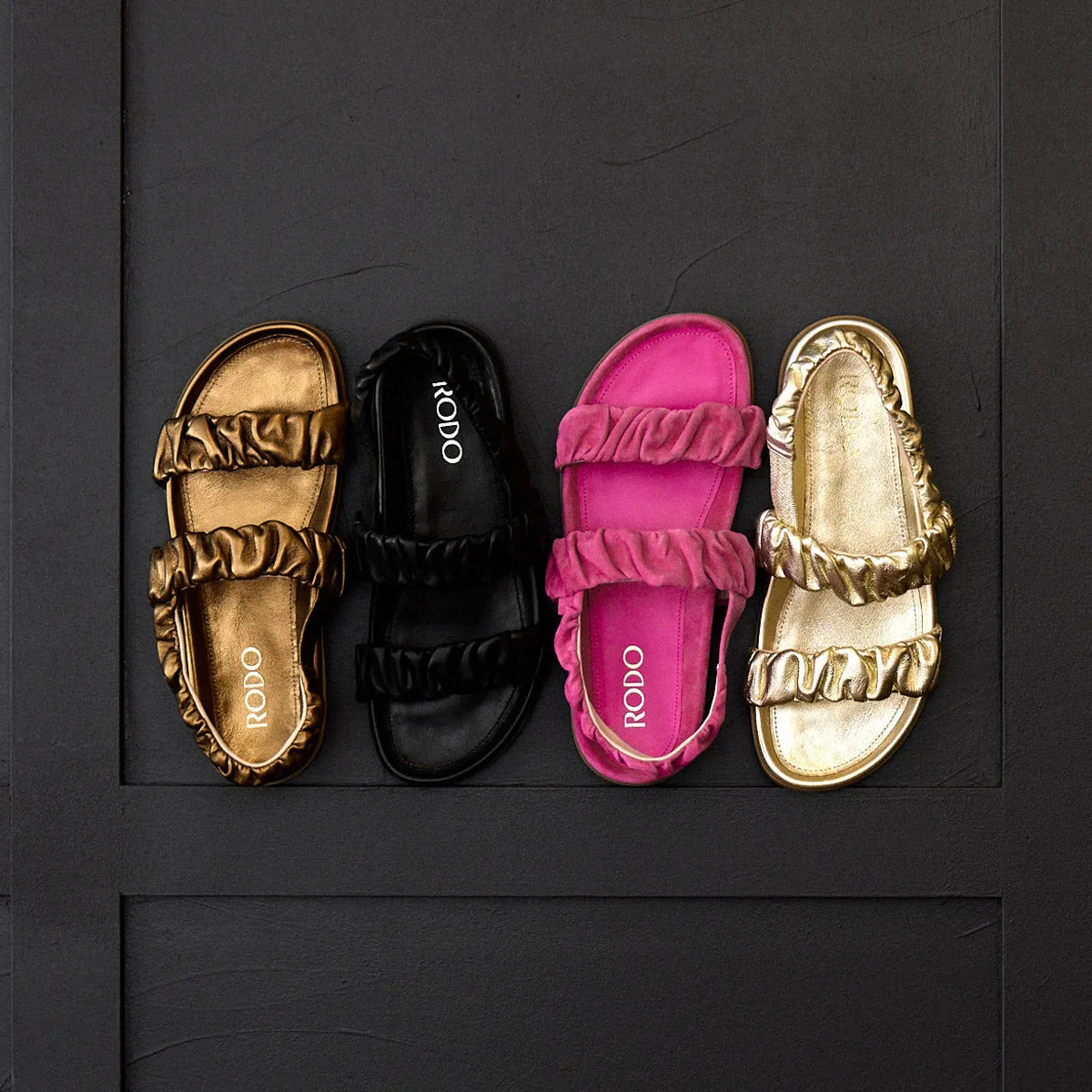 Ruched Flat Suede Leather Sandals