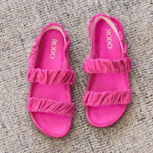 Ruched Flat Suede Leather Sandals