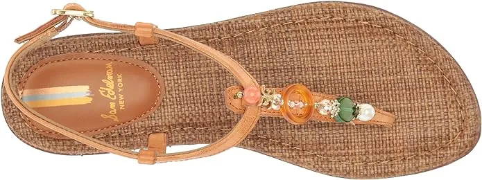 Sam Edelman Gigi Natural Custom Retro Bead Ankle Strap Open Toe Flats Sandals