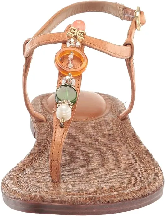 Sam Edelman Gigi Natural Custom Retro Bead Ankle Strap Open Toe Flats Sandals