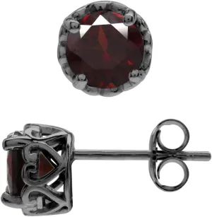 Silvershake 6MM Round Shape Birthstone Gemstones Black Rhodium Plated or Yellow Gold Plated 925 Sterling Silver Heart Victorian Style Stud/Post Earrings Jewelry for Women Business Attire