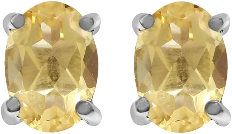 Silvershake 7X5mm Oval Shape Birthstone Gemstone White Gold Plated or Yellow Gold Plated 925 Sterling Silver Business Attire Stud Earrings Jewelry for Women